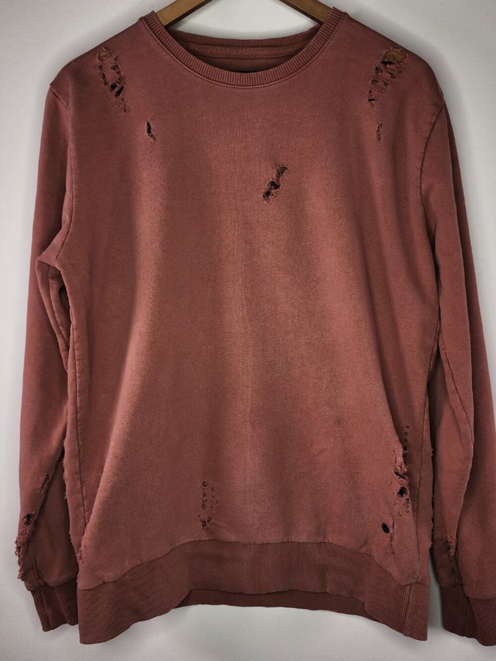 Criminal Damage London Distressed Crewneck — Terracotta, L | Thrashed Y2K